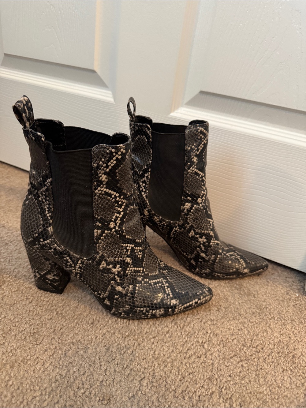 Steve Madden Black & Gray Snake-Print Belong Booties